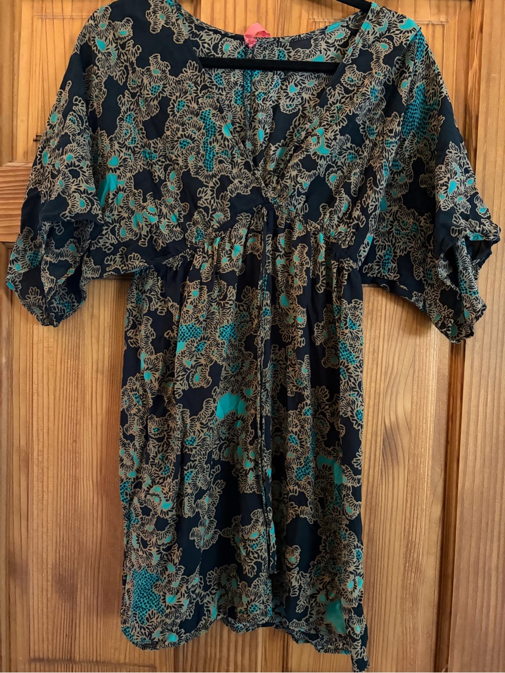 Eight Sixty Black Floral V-Neck Dress with Teal Accents